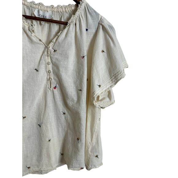 The Great. Fluter Sleeve Chime Top Womans Small Cream Embroidered - Picture 5 of 9